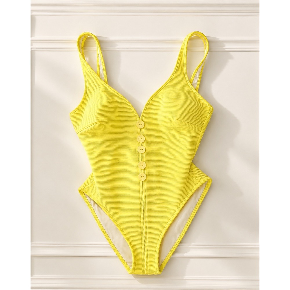 La Bianca Vintage Yellow Ribbed yacht party quiet luxuryOne Piece Swimsuit Women